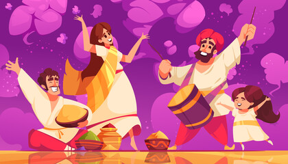Hand drawn cartoon Holi composition