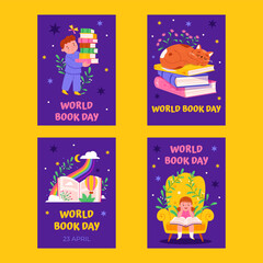 Fototapeta premium World book day cards in flat design