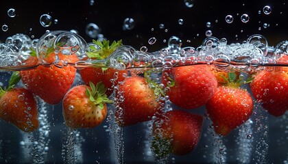 Fresh fruit with underwater sousa bubbles, generative ai
