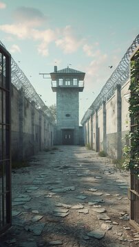 a prison from the outside that is super heavily guarded ,3d render
