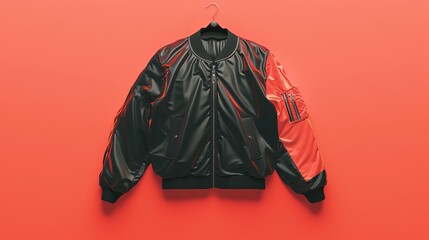 A 3D illustration of a bomber jacket mockup, intended for design presentations
