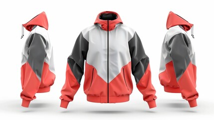 A 3D windbreaker jacket template designed for creative projects, presented on a white background - obrazy, fototapety, plakaty