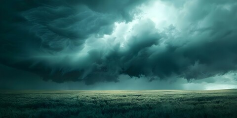 A digital illustration of storm clouds over a field capturing the moment before heavy rain begins. Concept Digital Illustration, Storm Clouds, Field Landscape, Moment Before Rain, Atmospheric Scene