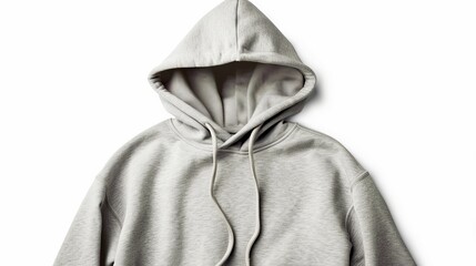 A blank gray men's hoodie, complete with a clipping path for design mockups, isolated on a white background
