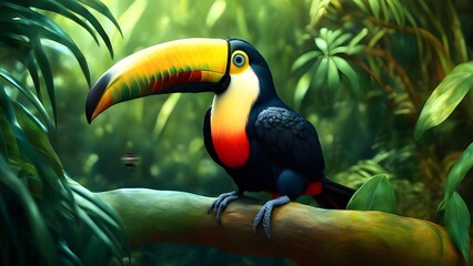 Fototapeta premium Illustration of a toucan in the jungle