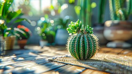 Exotic Cactus Garden with Bright Green Tones and Textural Beauty, Indoor Botanical Decor