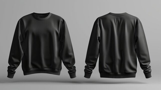 A blank sweatshirt mockup template in black, viewable from the front and back, designed for presentation purposes