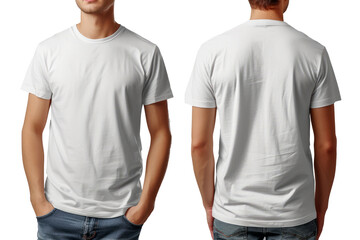 T-shirt mockup. White blank t-shirt front and back views isolated on transparent background With clipping path. cut out. 3d render