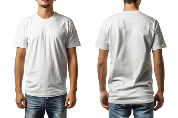 T-shirt mockup. White blank t-shirt front and back views isolated on transparent background With clipping path. cut out. 3d render