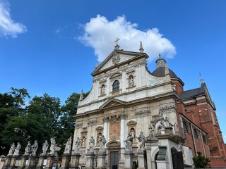 Fototapeta na wymiar view on Saints Peter and Paul Church with blue sky, Krakow