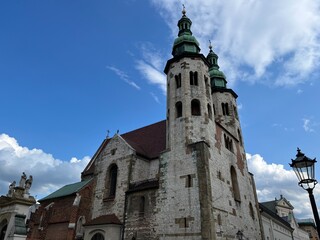 view on St. Andrew's Church with blue sky, Krakow
