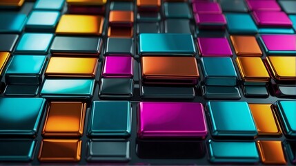 Futuristic colorful shiny metallic square rectangular geometric sheets pattern background abstract minimalist modern technology from Generative AI