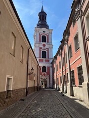Street view in Poznan in summer under a blue sky
