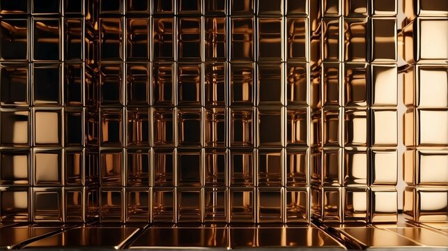 Futuristic bronzo shiny metallic square rectangular geometric sheets pattern background abstract minimalist modern technology from Generative AI