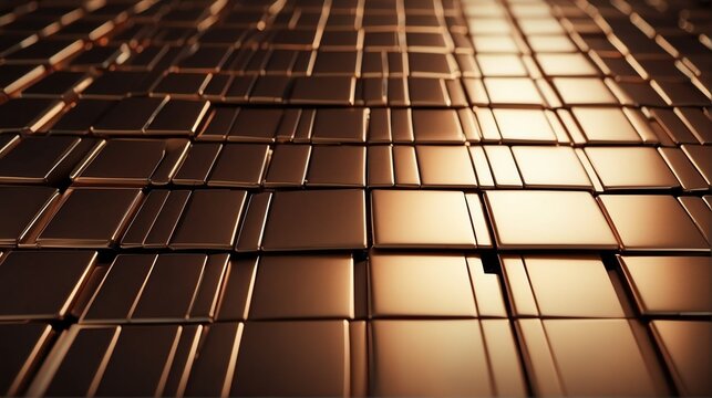 Futuristic bronzo shiny metallic square rectangular geometric sheets pattern background abstract minimalist modern technology from Generative AI
