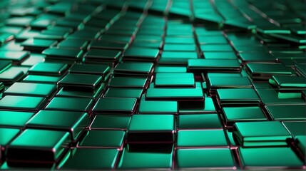 Fototapeta premium Futuristic green shiny metallic square rectangular geometric sheets pattern background abstract minimalist modern technology from Generative AI