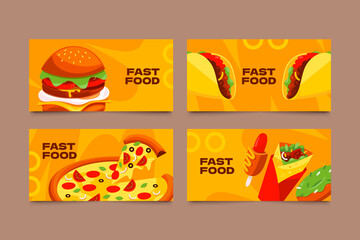 Fastfood restaurant cartoon card set