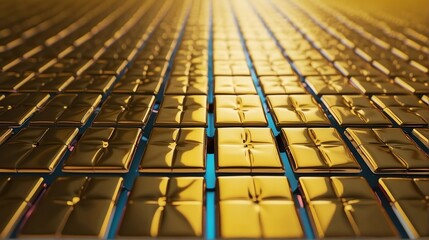 Futuristic yellow shiny metallic square rectangular geometric sheets pattern background abstract minimalist modern technology from Generative AI