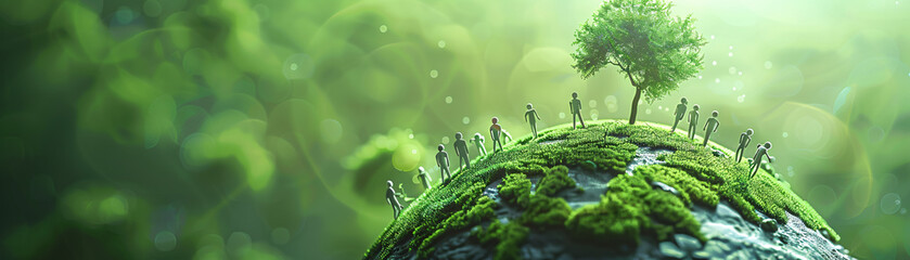 Tiny individuals championing environmental justice. Eco-friendly innovation and the pursuit of a green future amid economic considerations. economic growth and imperative for sustainable, green future