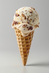 3D Blank 1 Butter Pecan Ice cream scoop on waffle cone front view mockup