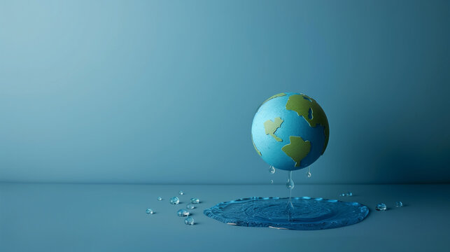 water waste concept, papercut planet earth pouring  water