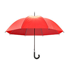 Front view of open red umbrella isolated on a clipped PNG transparent background