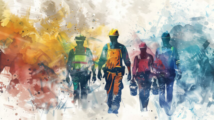 Group of workman in watercolor style , Generative Ai. Labor day concept.