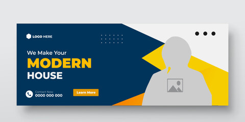 Real estate house and Set of elegant modern abstract home for sale real estate Facebook cover, banner, for smooth gradient background shape color ad template