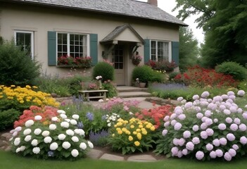 Fototapeta na wymiar Charming, quaint cottage garden with blooming flowers 2 (33)
