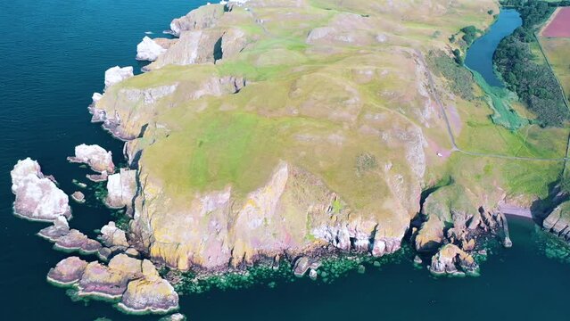 Coastal Wonders: St Abbs Head and Lighthouse Through Aerial Eyes.