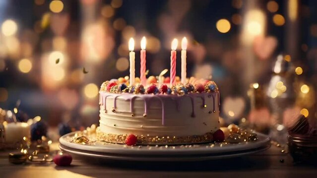 birthday cake with candles, seamless looping video background animation	