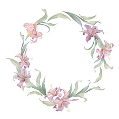 Watercolor floral wreath with lilies