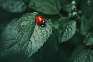 ladybug on green leaf. Generative AI