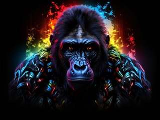 a gorilla with colorful lights