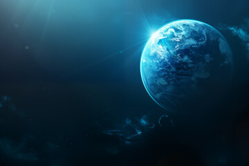 Planet Earth in dark space. Earth Day wallpaper
