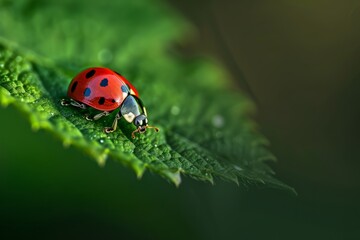 ladybug on green leaf. Generative AI