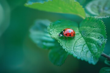 ladybug on green leaf. Generative AI