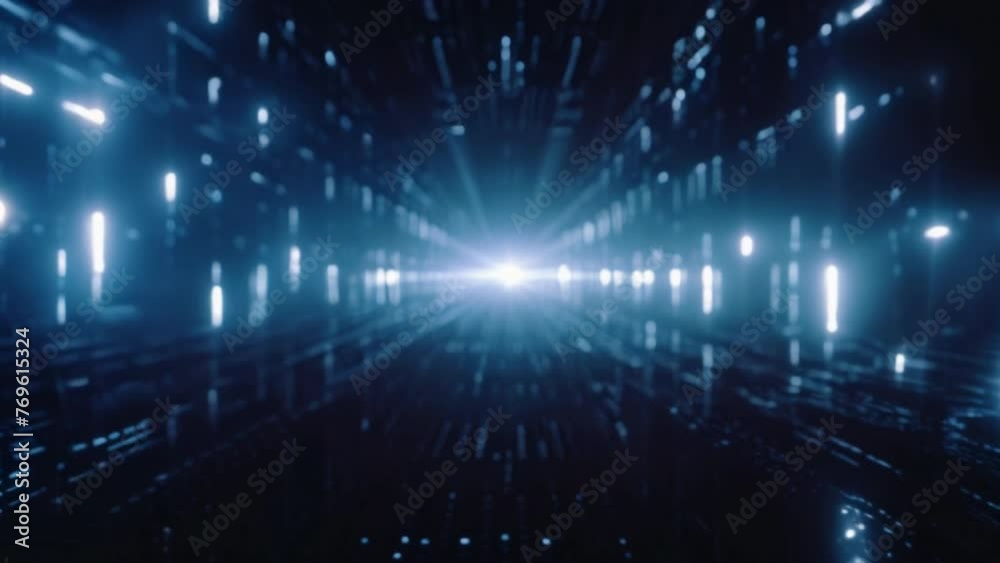 Poster Digital Space Glow: Abstract light background with glowing lines and code, representing technology and energy in a futuristic digital design