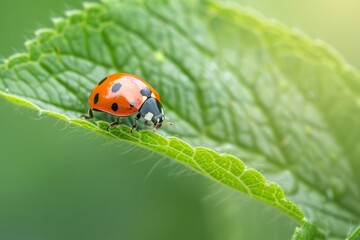 ladybug on green leaf. Generative AI