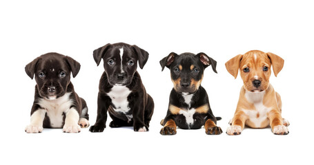 Small dogs sitting on white background.