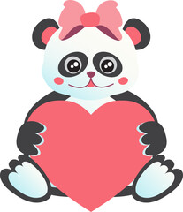 Cute panda valentine gift card vector design isolated on white background