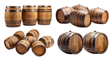 Set of wooden oak barrels cut out
