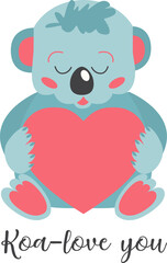 Cute koala valentine gift card vector design isolated on white background