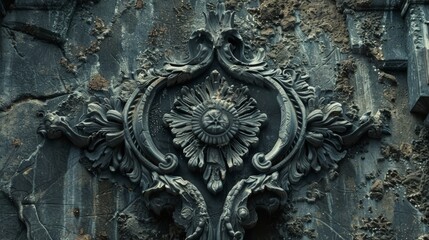 Obraz na płótnie Canvas A carved stone relief texture, inspired by the intricate art and hidden mechanisms of the ancient ruins, offering a detailed and mysterious background created with Generative AI Technology