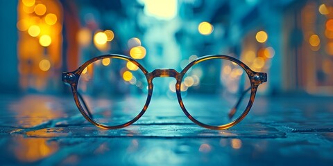 Eyeglasses Offering a New Perspective on the Vibrant City Landscape at Night
