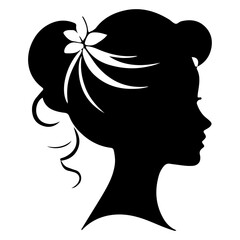 Decorative fashion girl for beauty salon design. Beautiful woman silhouette. Young girl with wavy thick hair. Vector hair style icon