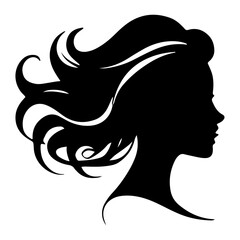 Decorative fashion girl for beauty salon design. Beautiful woman silhouette. Young girl with wavy thick hair. Vector hair style icon