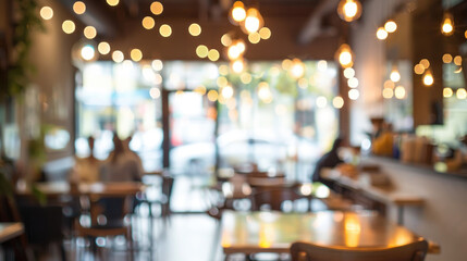 Blurred cafe background, abstract photo of a restaurant with the blurred bokeh - obrazy, fototapety, plakaty