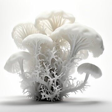 3D Tremella fuciformis (Snow Fungus) on a white background 