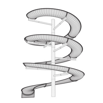 recommend clip art: Wireframe water slide. 3D spiral pipe waterpark construction, water slide in pool aqua park. Waterpark spiral slide water pipes. Vector illustration.
